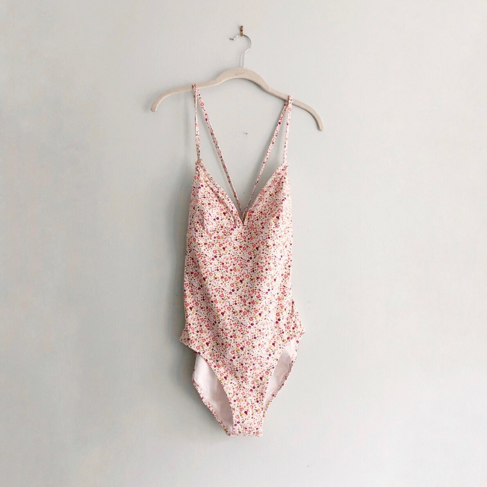 New Lands End Pink Floral One-Piece Swimsuit